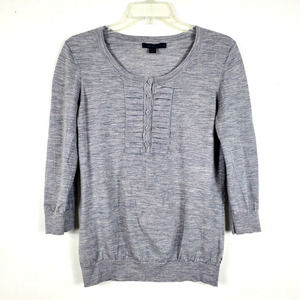 Boden Womens 100% Wool Sweater 3/4 Sleeve Henley Pleated Neckline Gray 14 US M